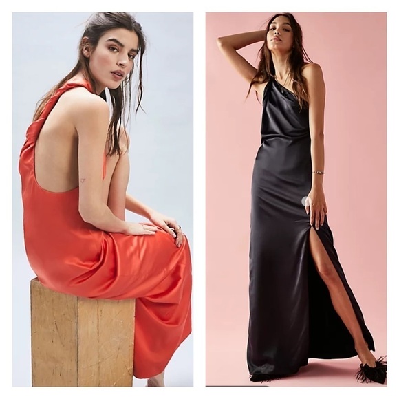 NWT FREE PEOPLE Victoria One Shoulder Maxi Gown High Slit Orange Size 2 - Picture 1 of 11